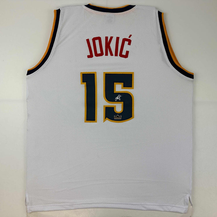 Facsimile Autographed Nikola Jokic Denver White Reprint Laser Auto Basketball Jersey Size Men's XL