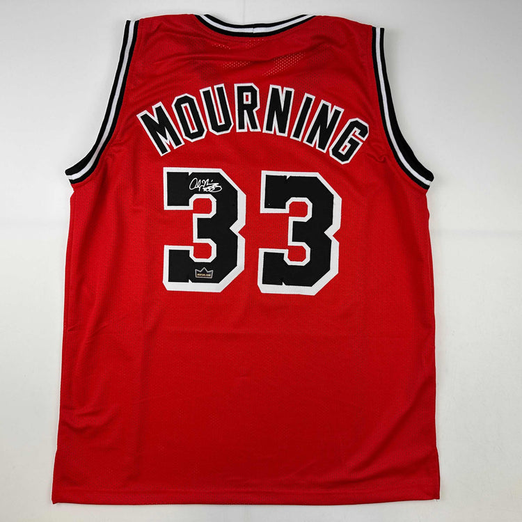 Facsimile Autographed Alonzo Mourning Miami Red Reprint Laser Auto Basketball Jersey Size Men's XL