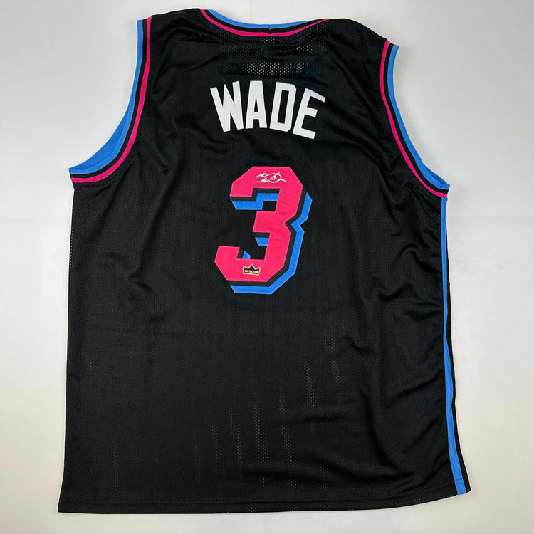 Facsimile Autographed Dwyane Wade Miami Black Vice City Reprint Laser Auto Basketball Jersey Size Men's XL
