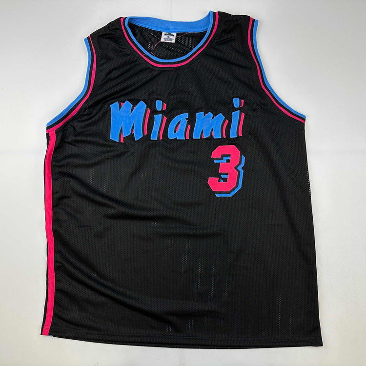 Facsimile Autographed Dwyane Wade Miami Black Vice City Reprint Laser Auto Basketball Jersey Size Men's XL