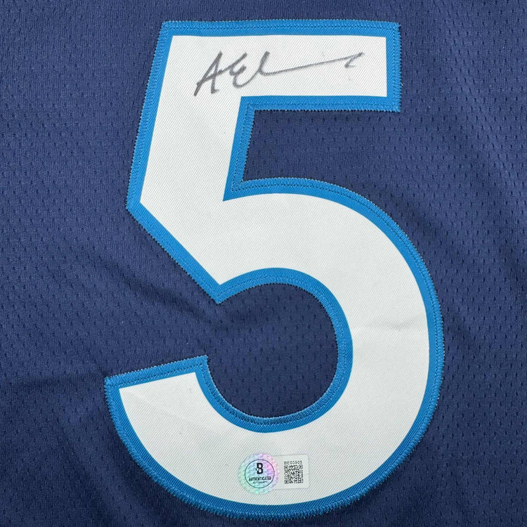 Autographed/Signed Anthony Edwards Minnesota Blue Basketball Jersey Beckett BAS COA