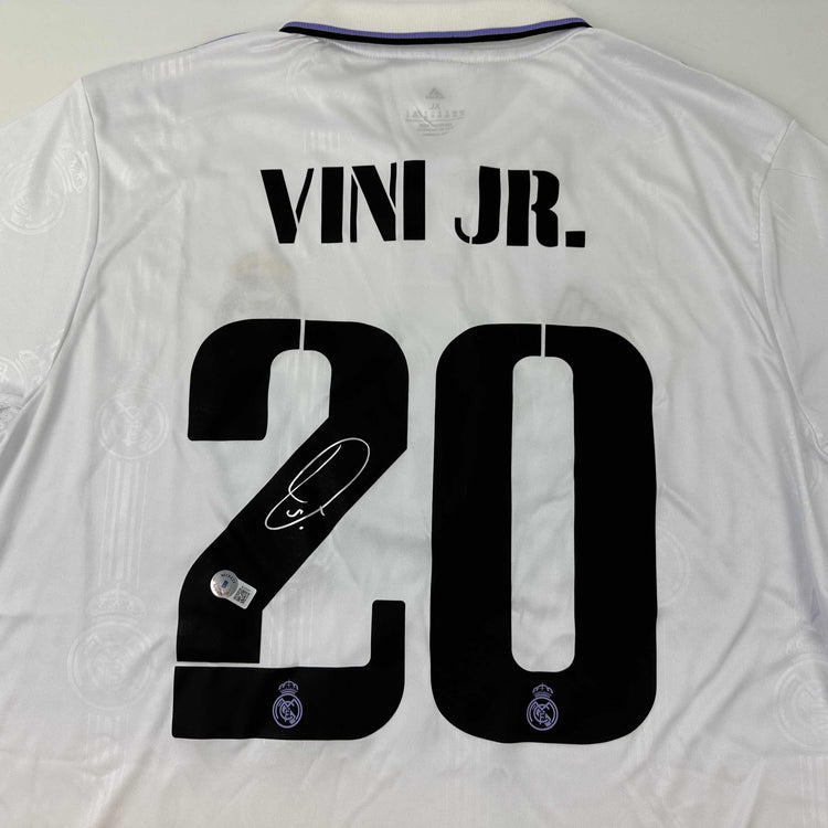 Autographed/Signed Vini Vinicius Jr. Real Madrid 2022-23 White Soccer Jersey Beckett BAS COA