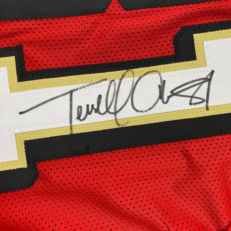 Autographed/Signed Terrell Owens San Francisco Red Football Jersey JSA COA