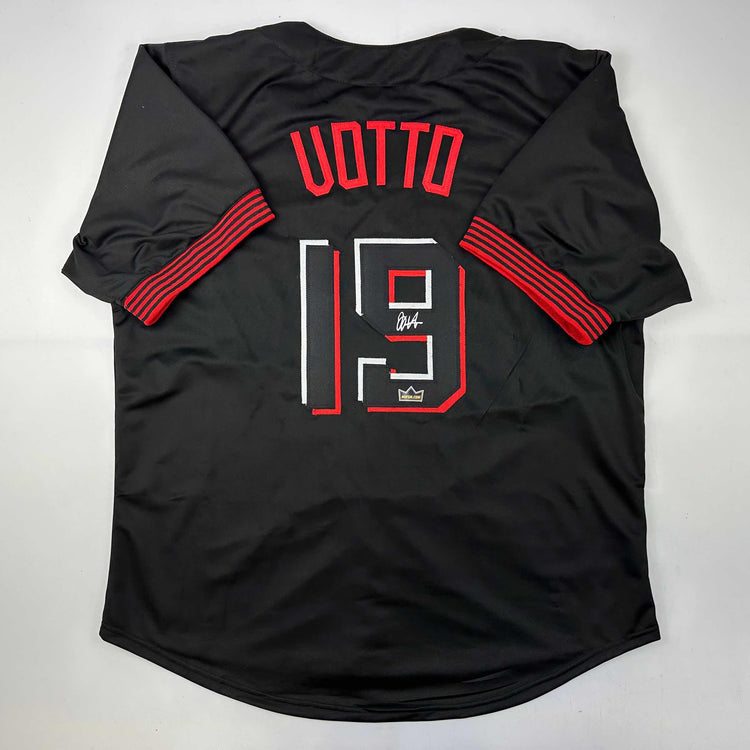 Facsimile Autographed Joey Votto Cincinnati Black City Connect Reprint Laser Auto Baseball Jersey Size Men's XL