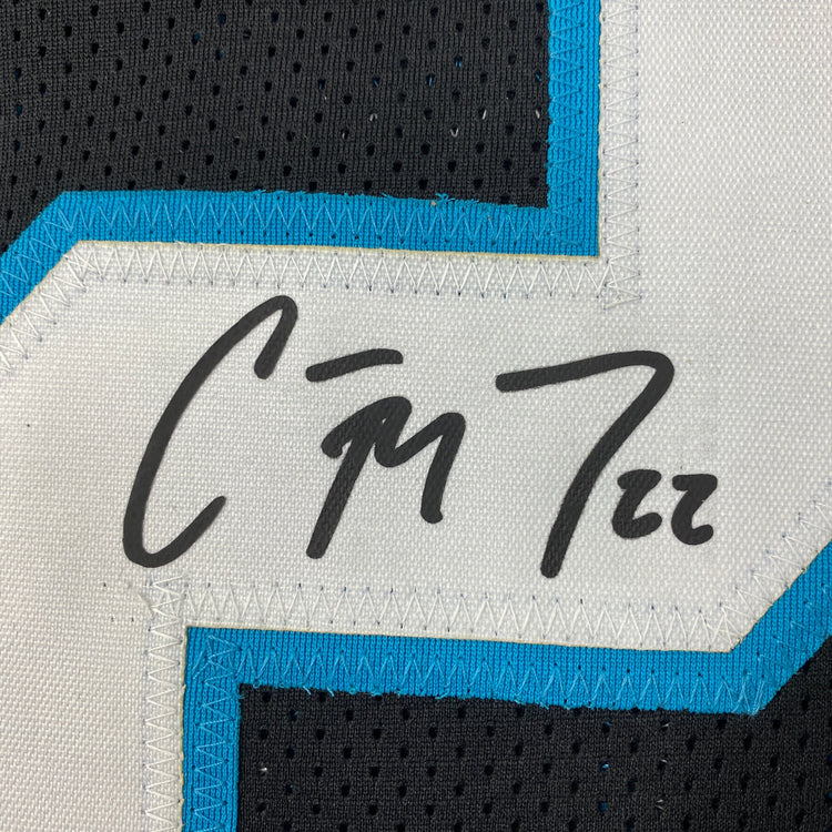 Facsimile Autographed Christian McCaffrey Carolina Black Reprint Laser Auto Football Jersey Size Men's XL