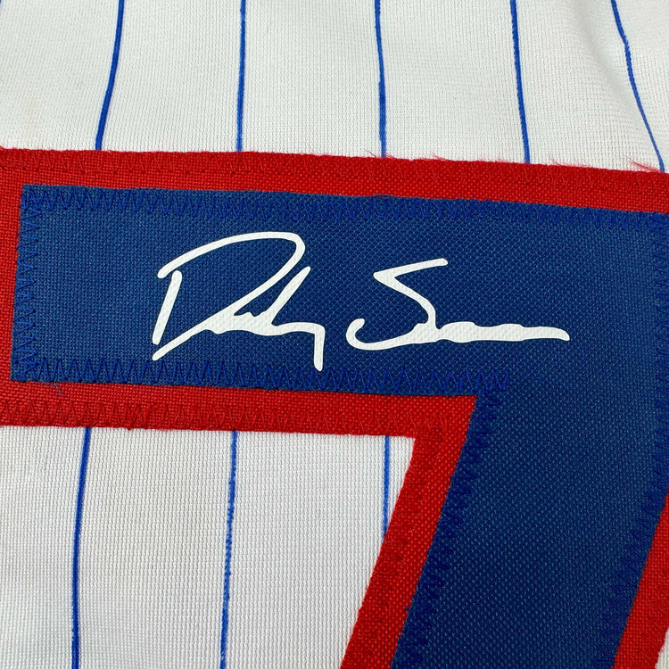 Facsimile Autographed Dansby Swanson Chicago Pinstripe Reprint Laser Auto Baseball Jersey Size Men's XL