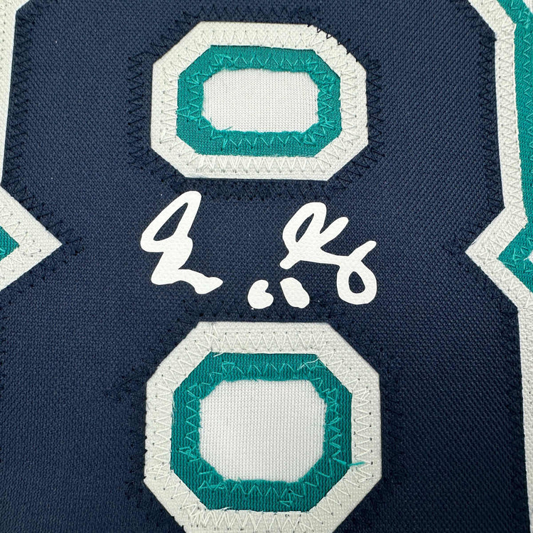 Framed Facsimile Autographed George Kirby 35x39 Seattle White Reprint Laser Auto Baseball Jersey