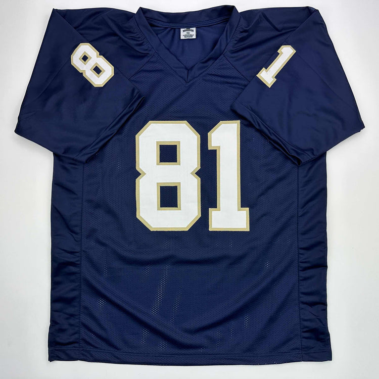 Facsimile Autographed Tim Brown Notre Dame Blue Reprint Laser Auto College Football Jersey Size Men's XL
