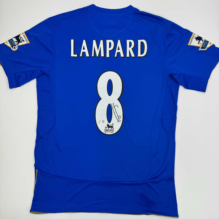 Autographed/Signed Frank Lampard Chelsea FC Blue Soccer Futbol Jersey Beckett BAS COA