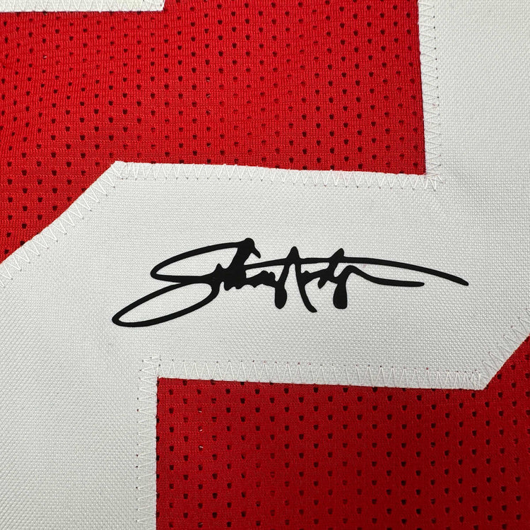 Framed Facsimile Autographed Johnny Rodgers 35x39 Nebraska Red Reprint Laser Auto College Football Jersey
