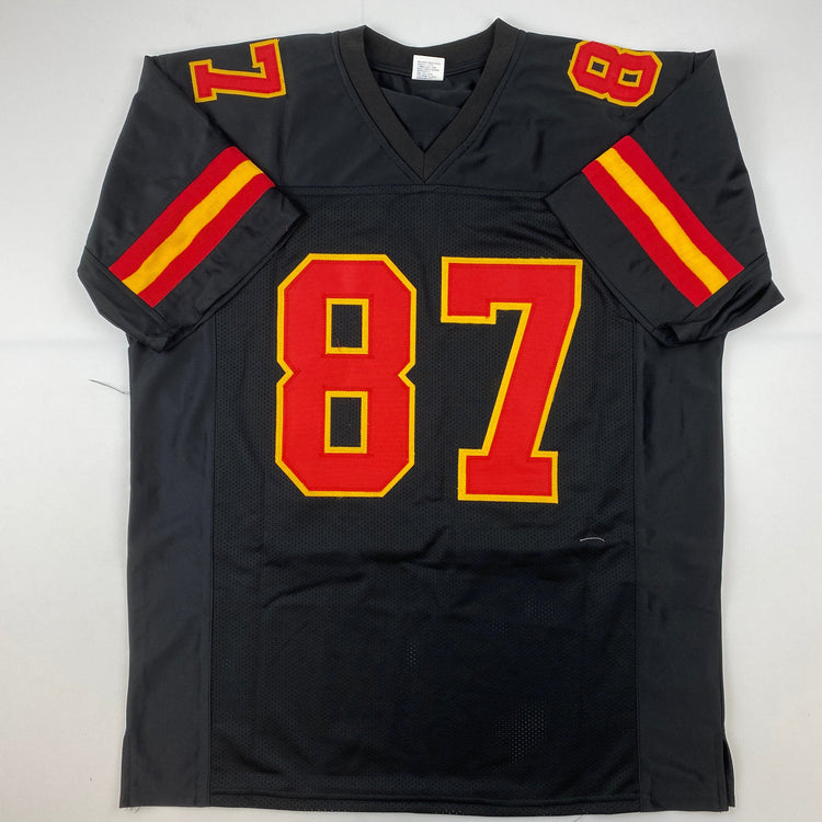 Facsimile Autographed Travis Kelce Kansas City Black Reprint Laser Auto Football Jersey Size Men's XL