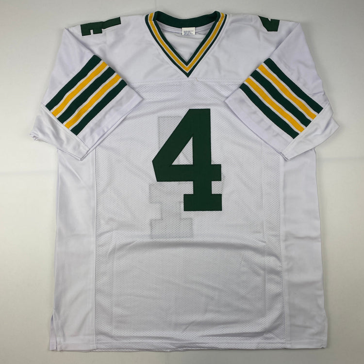 Facsimile Autographed Brett Favre Green Bay White Reprint Laser Auto Football Jersey Size Men's XL