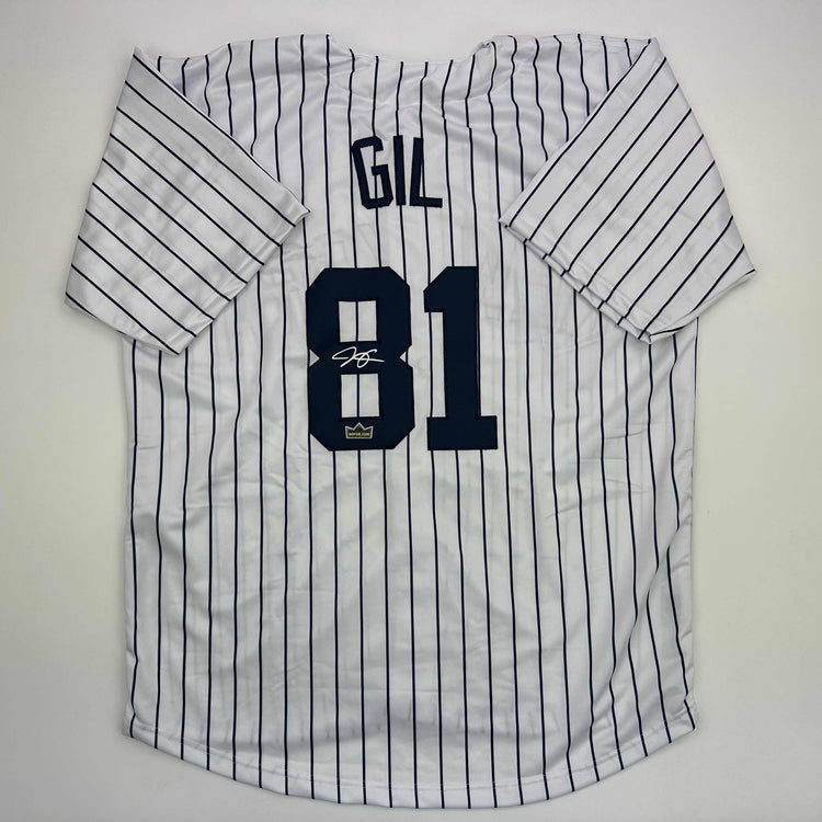 Facsimile Autographed Luis Gil New York Pinstripe Reprint Laser Auto Baseball Jersey Size Men's XL