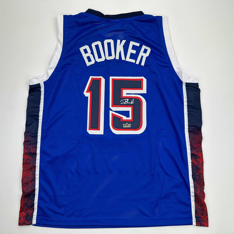 Facsimile Autographed Devin Booker 2024 United States Team USA Blue Reprint Laser Auto Basketball Jersey Size Men's XL