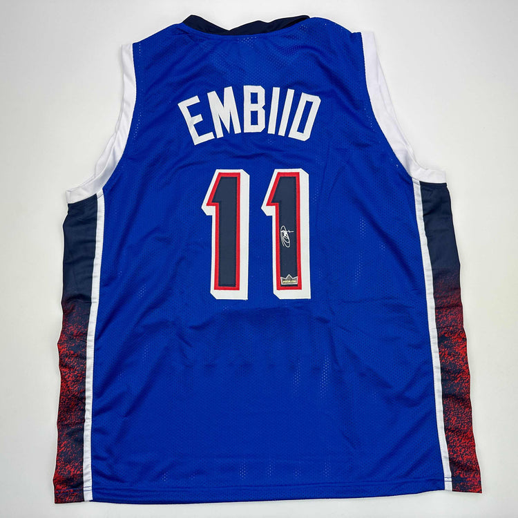 Facsimile Autographed Joel Embiid 2024 United States Team USA Blue Reprint Laser Auto Basketball Jersey Size Men's XL
