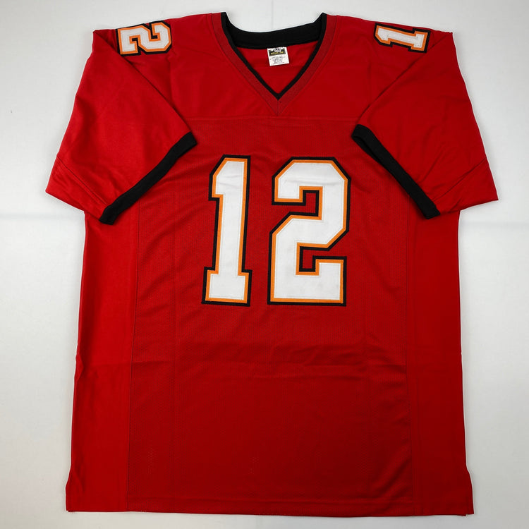 Facsimile Autographed Tom Brady Tampa Bay Red Reprint Laser Auto Football Jersey Size Men's XL