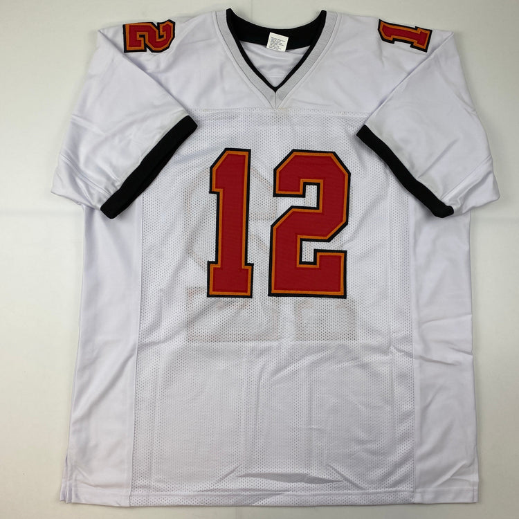 Facsimile Autographed Tom Brady Tampa Bay White Reprint Laser Auto Football Jersey Size Men's XL