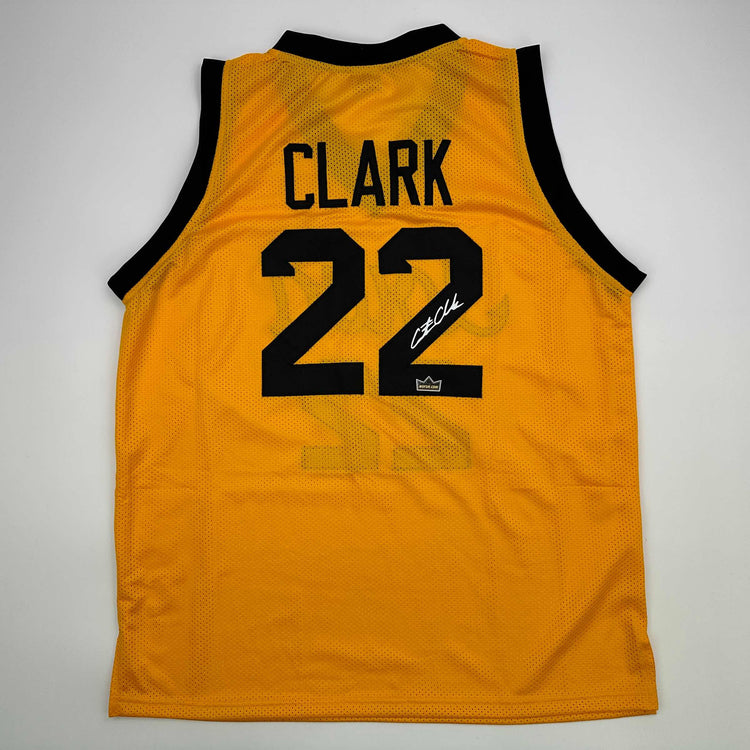 Facsimile Autographed Caitlin Clark Iowa Yellow Reprint Laser Auto College Basketball Jersey Size Men's XL