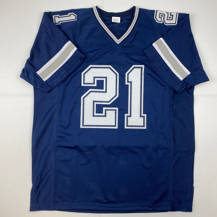 Facsimile Autographed Ezekiel Elliott Dallas Blue Reprint Laser Auto Football Jersey Size Men's XL