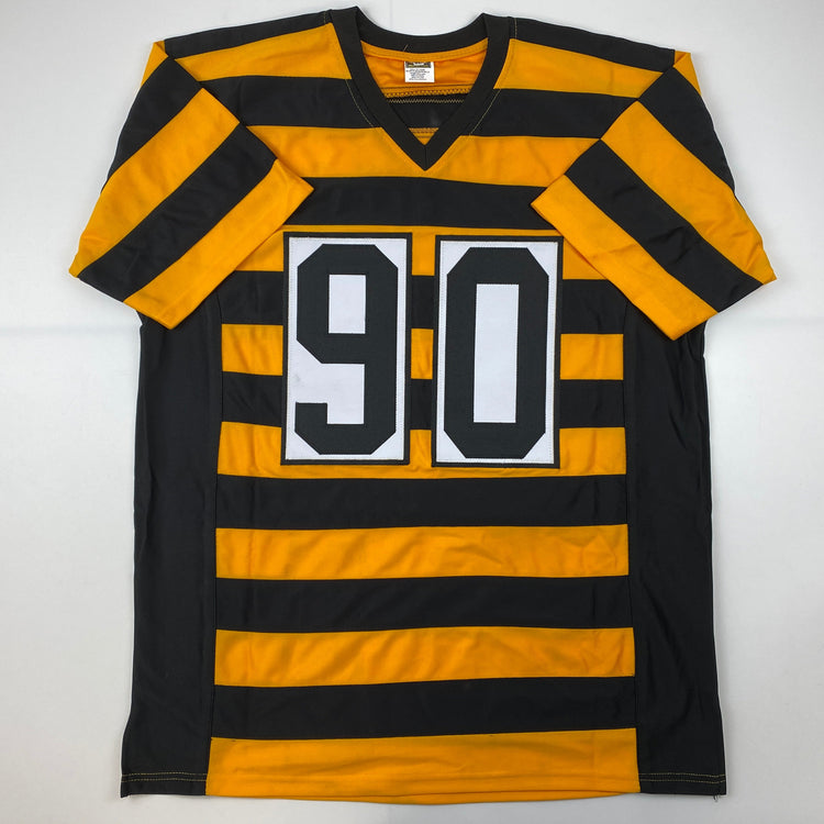 Facsimile Autographed T.J. TJ Watt Pittsburgh Bumble Bee Reprint Laser Auto Football Jersey Size Men's XL
