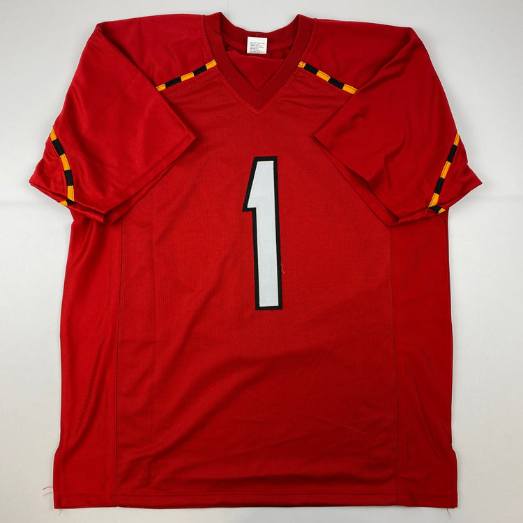 Facsimile Autographed Stefon Diggs Maryland Red Reprint Laser Auto College Football Jersey Size Men's XL