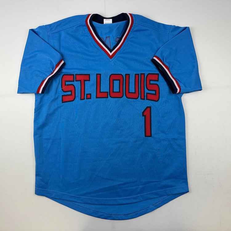 Facsimile Autographed Ozzie Smith St. Louis Blue Reprint Laser Auto Baseball Jersey Size Men's XL