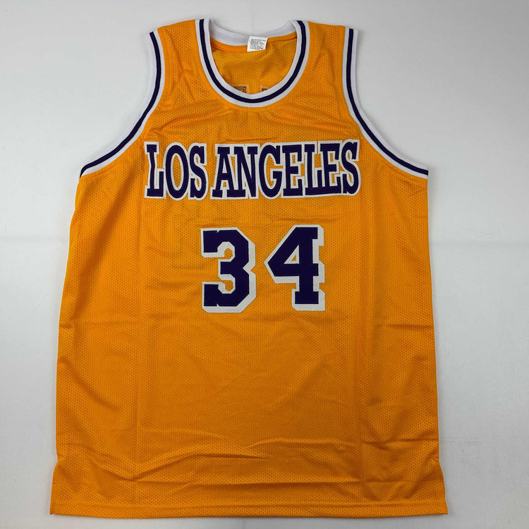 Facsimile Autographed Shaquille Shaq O'Neal Los Angeles LA Yellow Reprint Laser Auto Basketball Jersey Size Men's XL