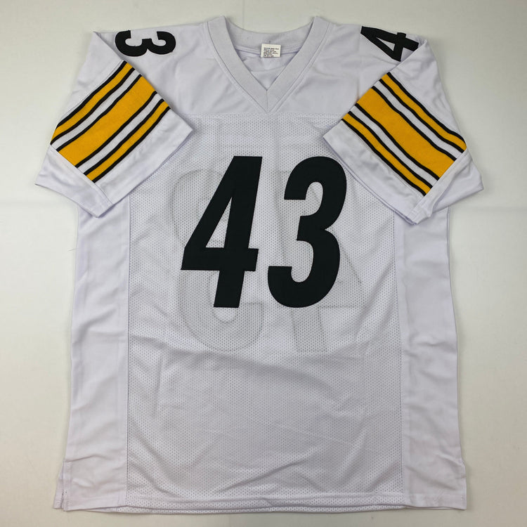 Facsimile Autographed Troy Polamalu Pittsburgh White Reprint Laser Auto Football Jersey Size Men's XL