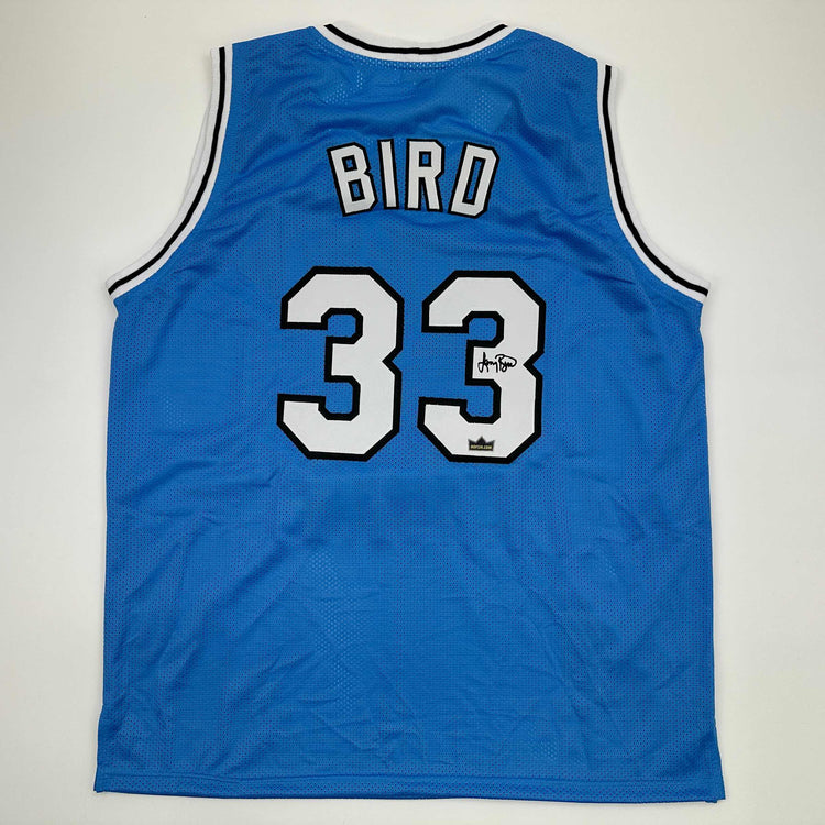 Facsimile Autographed Larry Bird Indiana State Blue Reprint Laser Auto College Basketball Jersey Size Men's XL