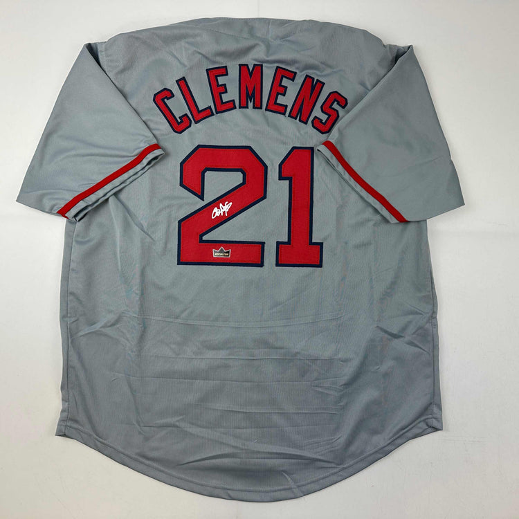 Facsimile Autographed Roger Clemens Boston Grey Reprint Laser Auto Baseball Jersey Size Men's XL