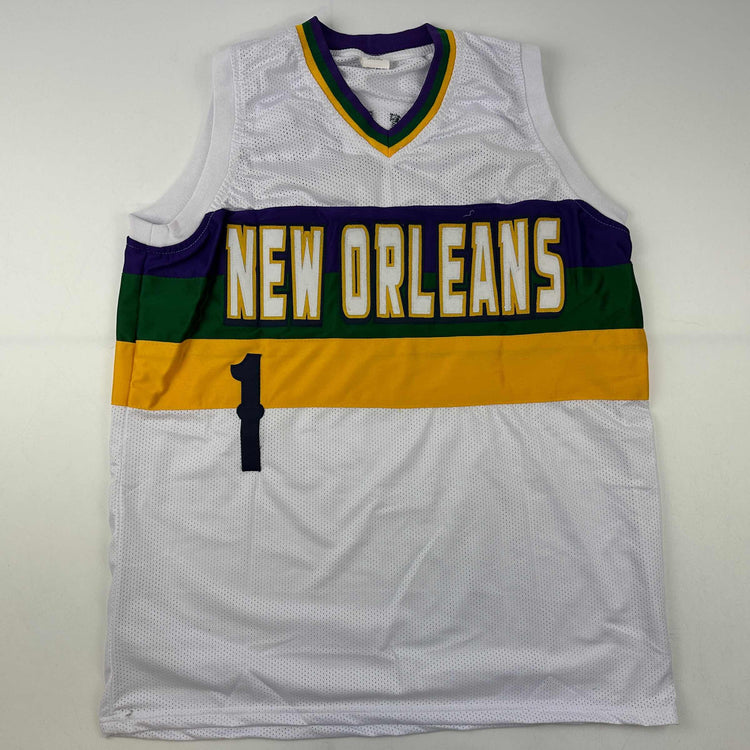 Facsimile Autographed Zion Williamson New Orleans White City Reprint Laser Auto Basketball Jersey Size Men's XL