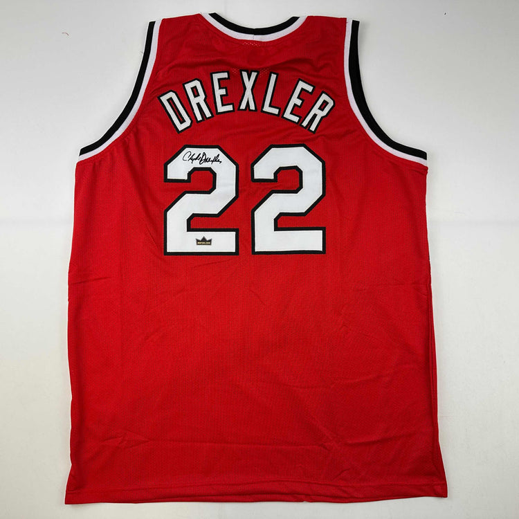 Facsimile Autographed Clyde Drexler Portland Red Reprint Laser Auto Basketball Jersey Size Men's XL