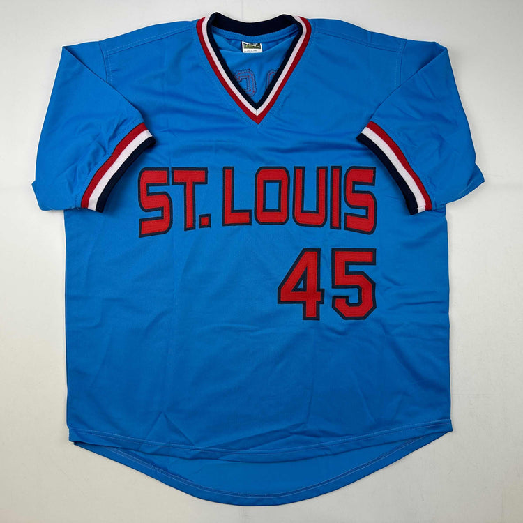 Facsimile Autographed Bob Gibson St. Louis Blue Reprint Laser Auto Baseball Jersey Size Men's XL