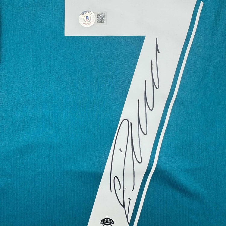 Autographed/Signed Cristiano Ronaldo Real Madrid Blue Soccer Jersey Beckett BAS COA
