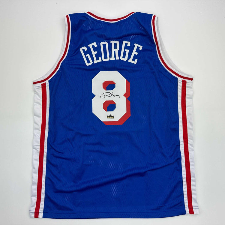 Facsimile Autographed Paul George Philadelphia Blue Reprint Laser Auto Basketball Jersey Size Men's XL
