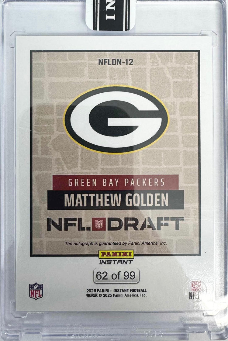 2025 Panini Instant NFL Matthew Golden #DN12 Draft Night Auto /99 Green Bay Packers Rookie RC Football Card