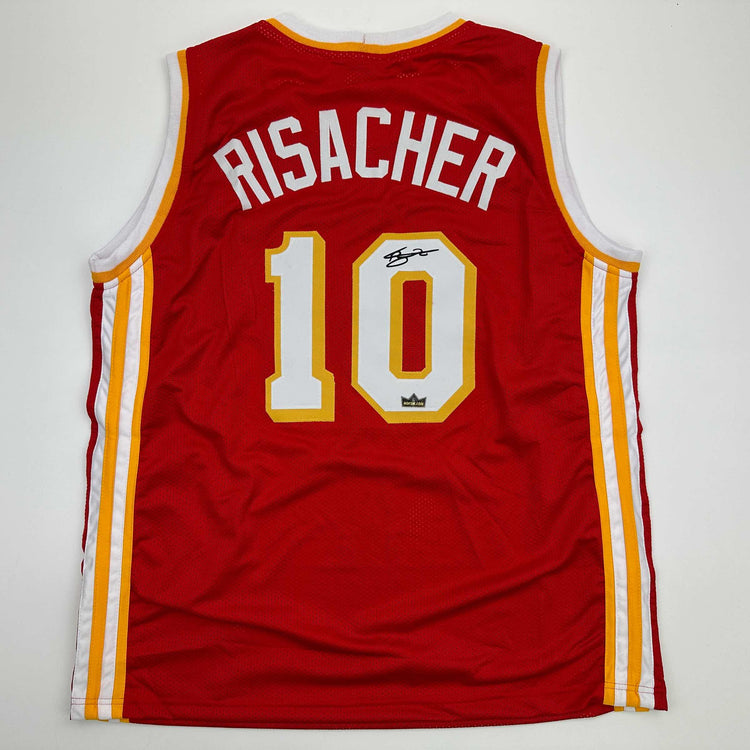 Facsimile Autographed Zaccharie Risacher Atlanta Red Reprint Laser Auto Basketball Jersey Size Men's XL