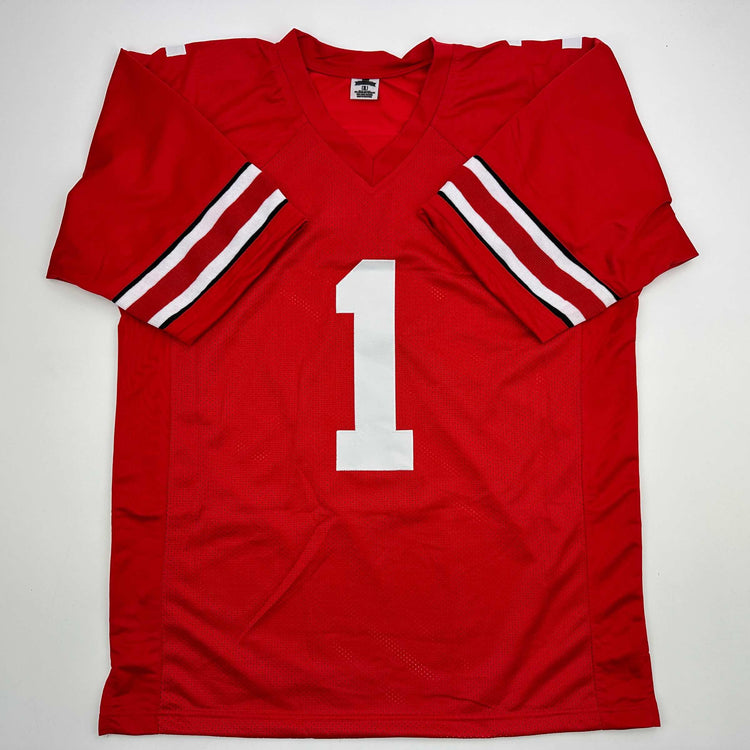 Facsimile Autographed Quinshon Judkins Ohio State Red Reprint Laser Auto College Football Jersey Size Men's XL