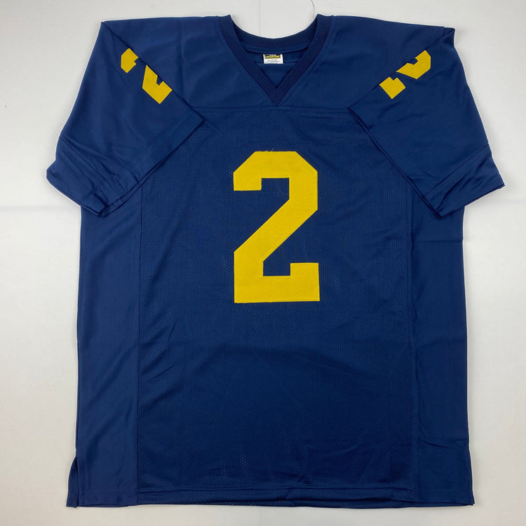 Facsimile Autographed Charles Woodson Michigan Blue Reprint Laser Auto College Football Jersey Size Men's XL