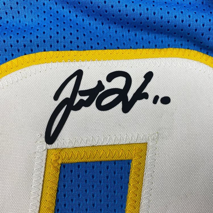 Facsimile Autographed Justin Herbert Los Angeles LA Powder Blue Reprint Laser Auto Football Jersey Size Men's XL