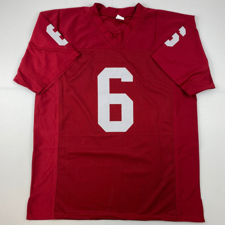 Facsimile Autographed Baker Mayfield Oklahoma Red Reprint Laser Auto College Football Jersey Size Men's XL