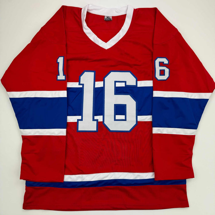 Autographed/Signed Henri Richard Montreal Red Hockey Jersey JSA COA