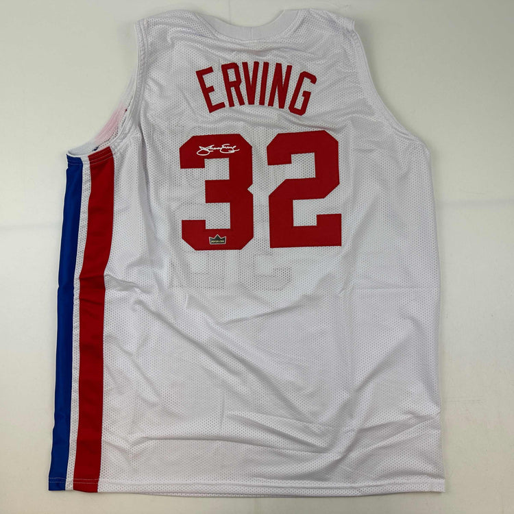 Facsimile Autographed Julius Erving Dr. J New York NY White ABA Reprint Laser Auto Basketball Jersey Size Men's XL
