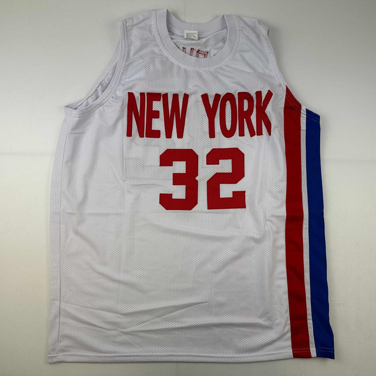 Facsimile Autographed Julius Erving Dr. J New York NY White ABA Reprint Laser Auto Basketball Jersey Size Men's XL
