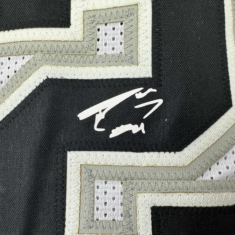 Facsimile Autographed Tim Duncan San Antonio White Reprint Laser Auto Basketball Jersey Size Men's XL