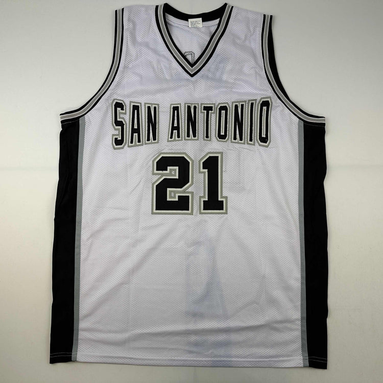 Facsimile Autographed Tim Duncan San Antonio White Reprint Laser Auto Basketball Jersey Size Men's XL