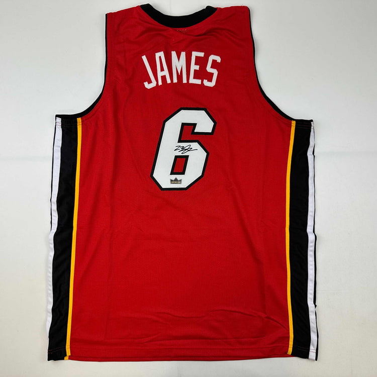 Facsimile Autographed LeBron James Miami Red Reprint Laser Auto Basketball Jersey Size Men's XL