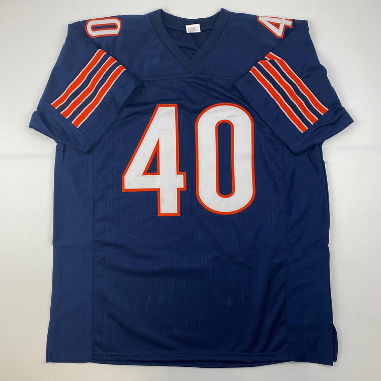 Facsimile Autographed Gale Sayers Chicago Blue Reprint Laser Auto Football Jersey Size Men's XL