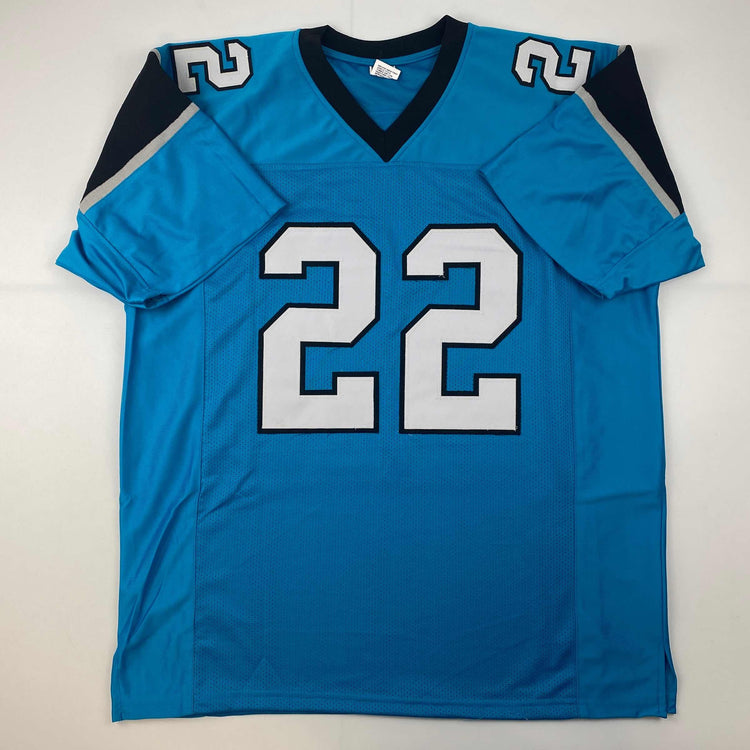 Facsimile Autographed Christian McCaffrey Carolina Blue Reprint Laser Auto Football Jersey Size Men's XL