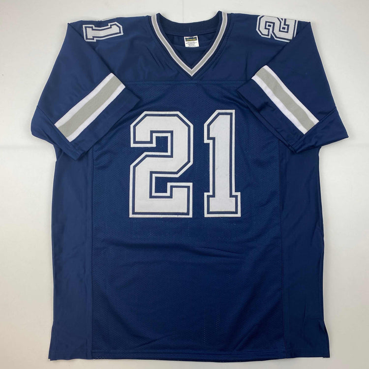 Facsimile Autographed Deion Sanders Dallas Blue Reprint Laser Auto Football Jersey Size Men's XL